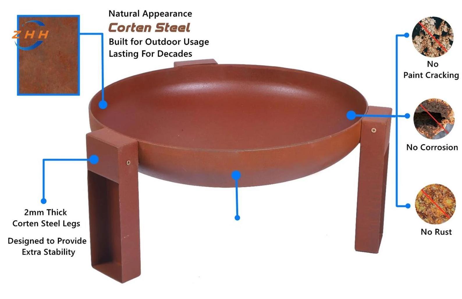 Corten Steel Round Fire Pit 24 inch diameter outdoor fireplace