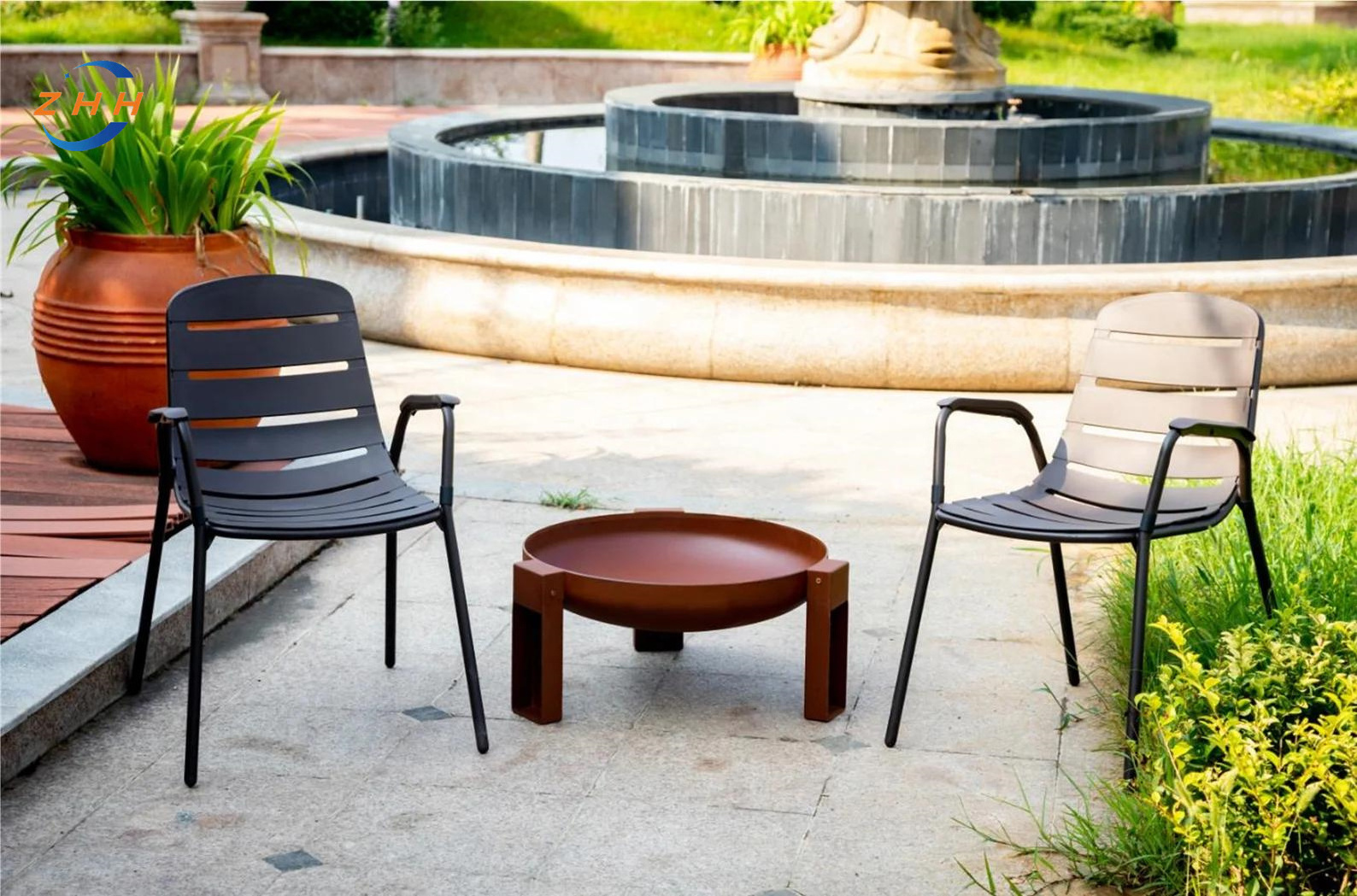 Corten Steel Round Fire Pit 24 inch diameter outdoor fireplace