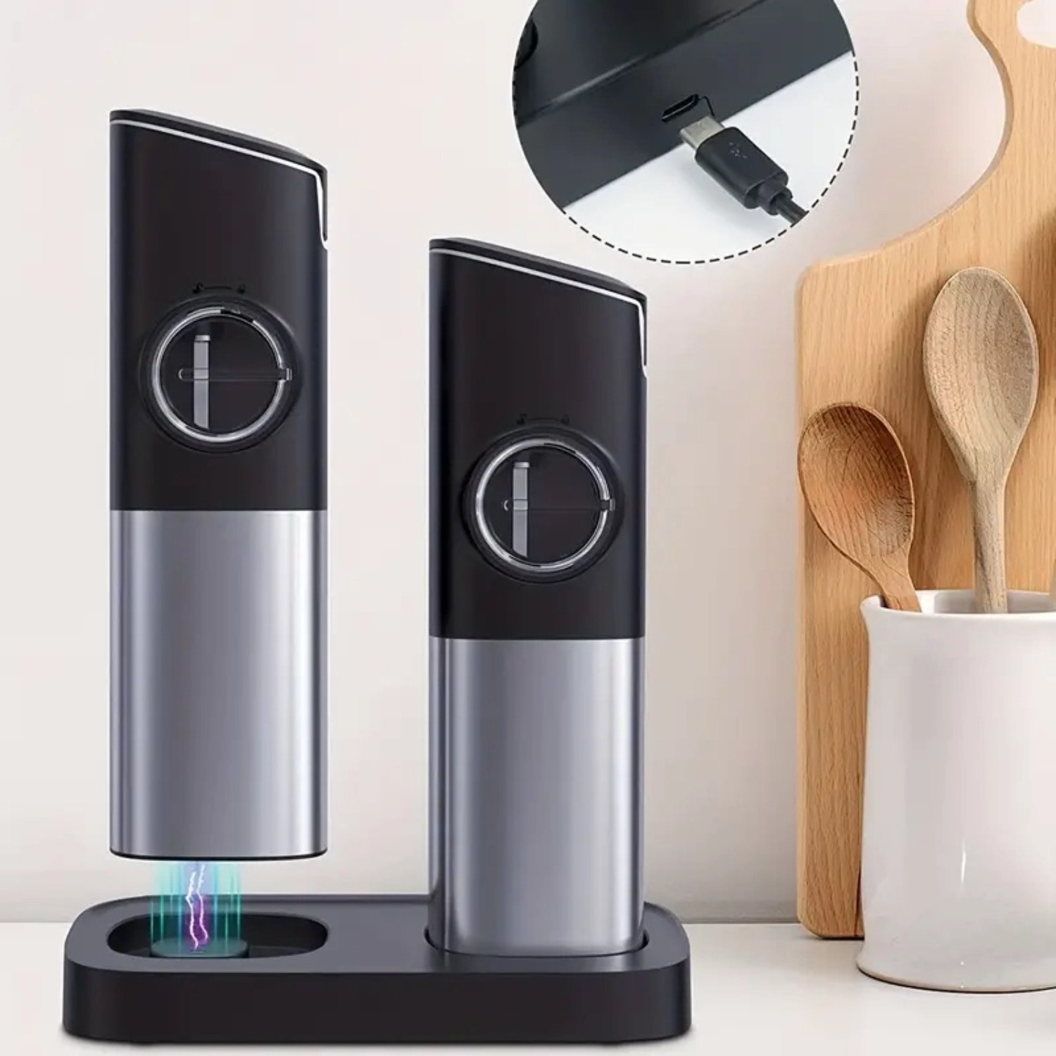 Lithium Battery Base-Charging Gravity Electric Salt And Pepper Mill Electric Grinder Set