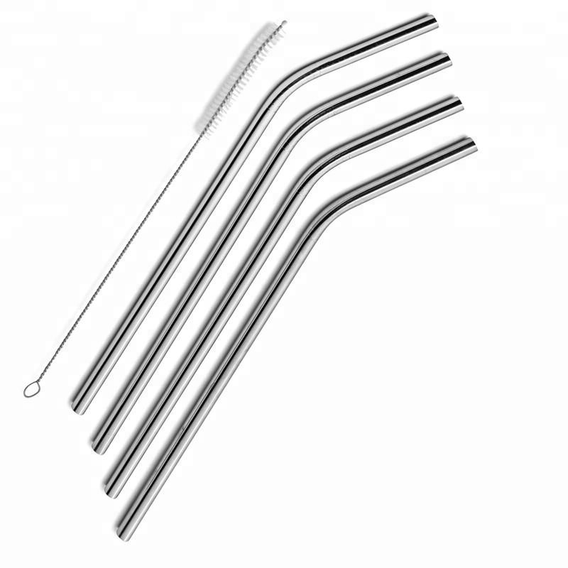 Wholesale 304 Stainless Straws With Cleaner Brush Straight/ Bend Reusable Drinking Straw