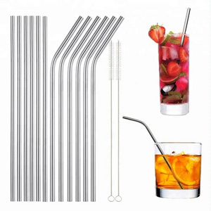 Wholesale 304 Stainless Straws With Cleaner Brush Straight/ Bend Reusable Drinking Straw