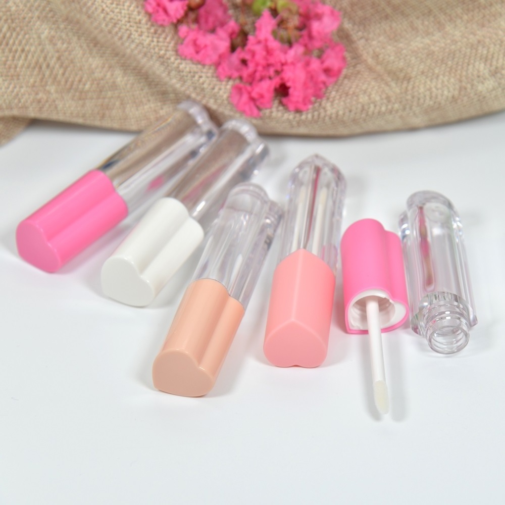 2023 new design fancy pink heart shaped lipgloss wand tube container cosmetic packaging clear white lip gloss containers bottle