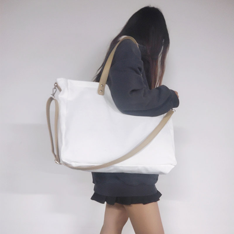 Large capacity Canvas Shopping Bags With Rivet Pu Leather Handle Tote bags Long strap handbags Factory Wholesale