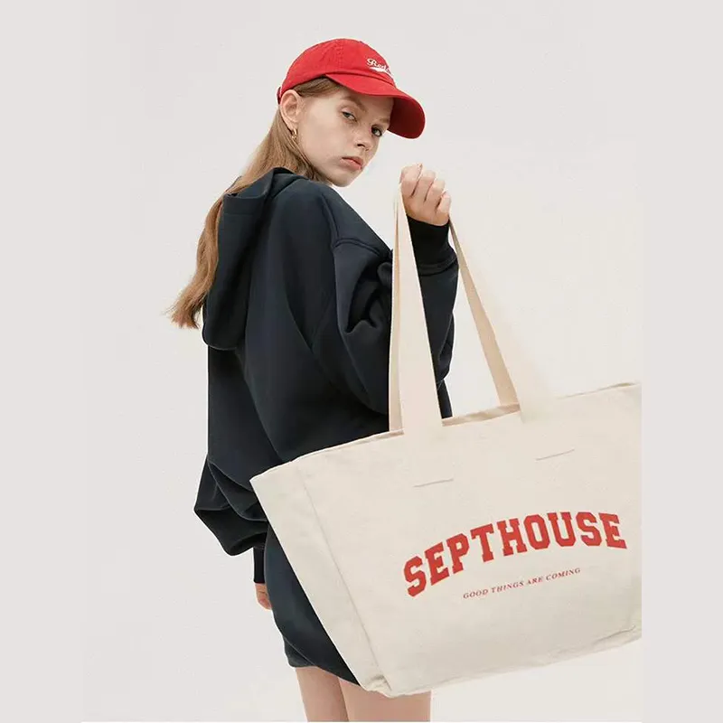 Shopping Bags Wholesale Plain Organic Reusable Foldable Custom Design Print Cotton Canvas Tote Bag Beach Shopping Bag With Logo