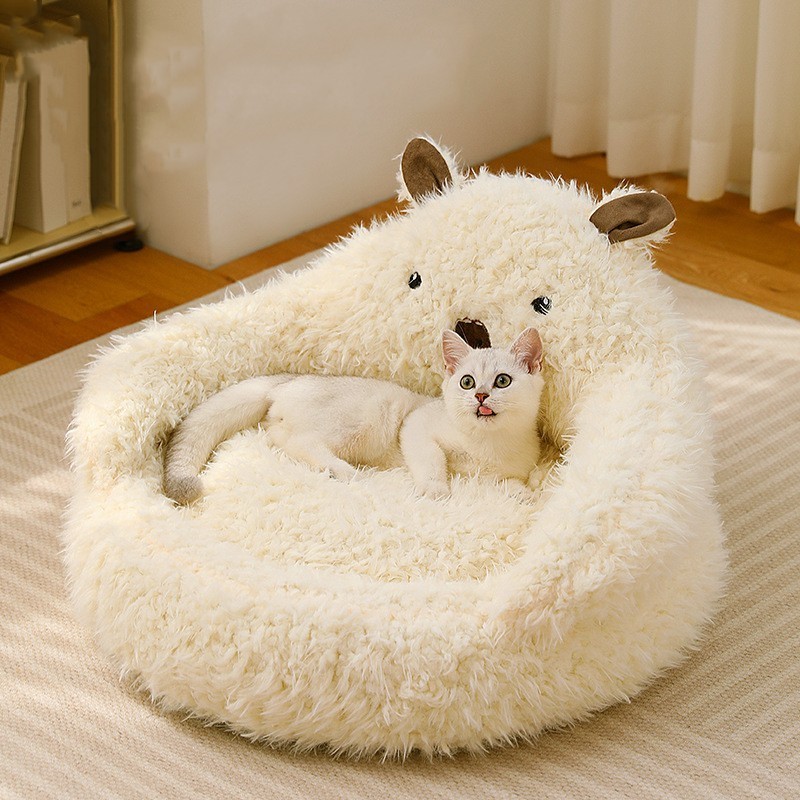 Luxury Plush Faux Fur Pet Sleeping Beds Soft Warm Round Donut Dog Cat Sofa Bed Comfortable Winter Warm Nest cama para mascota