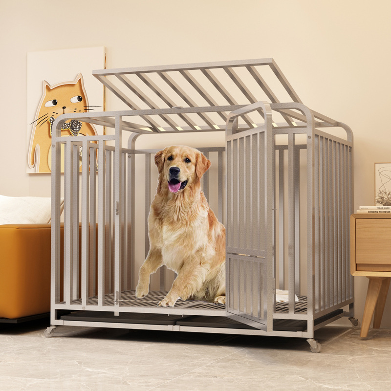 High Quality Metal Wire Large Dog Cage Collapsible Portable Pet Kennel Wholesale Pet Supplies Dog Crate with Wheels