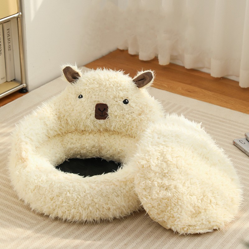 Luxury Plush Faux Fur Pet Sleeping Beds Soft Warm Round Donut Dog Cat Sofa Bed Comfortable Winter Warm Nest cama para mascota