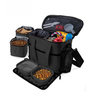 Dog Travel Kit Pet Travel Bag Organizer Accessories 2 Collapsible Bowls Food Container Dog Travel Food Toys Storage Bag