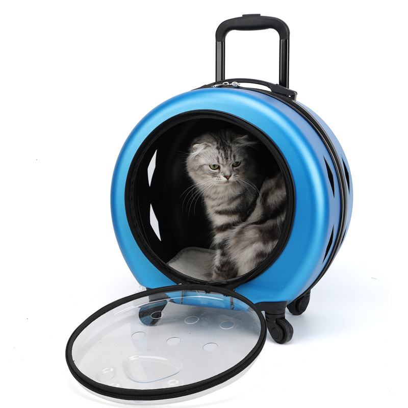 Airline approved pet travel carrier box wheeled dog cat stroller pet trolley bag outdoor portable transparent cat pet suitcase