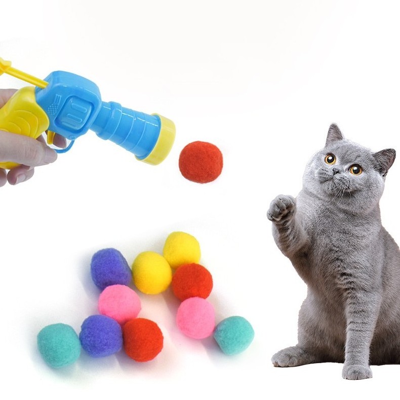 Hot selling velvet ball with gun cat toy relieve boredom silent bounce mute plush ball cat kitten playing toys pet supplies