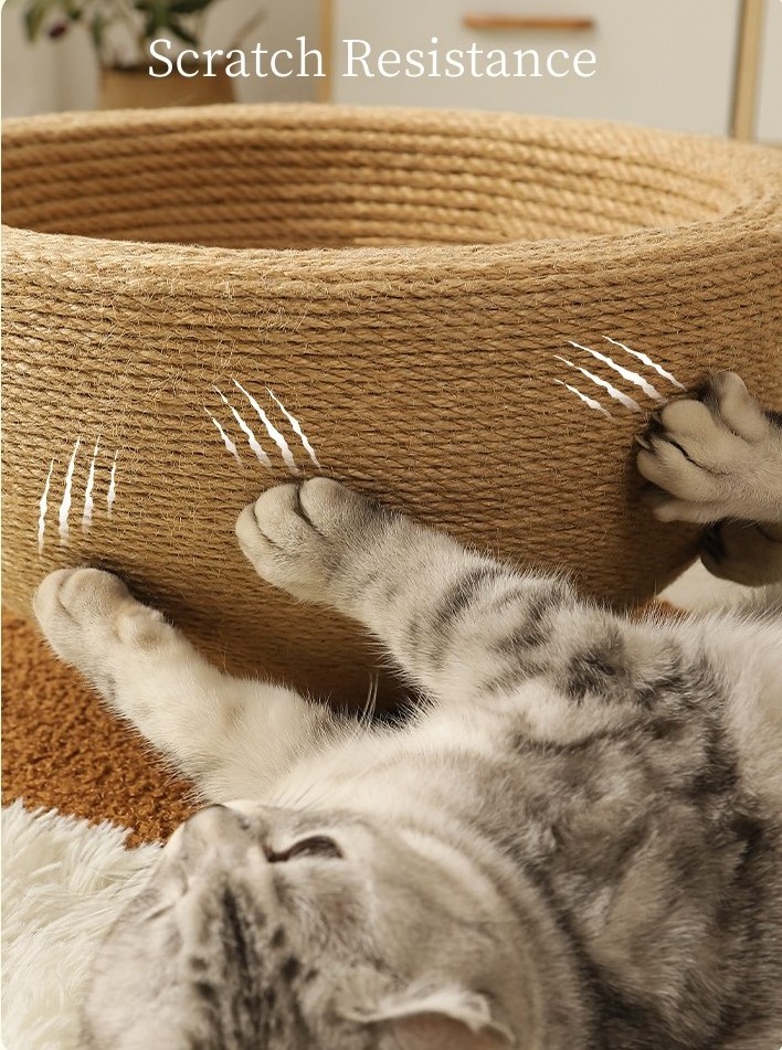 Natural sisal rope rounded bowl cat bed scratcher board kitten sleeping playing bed pet house nest cat accessories