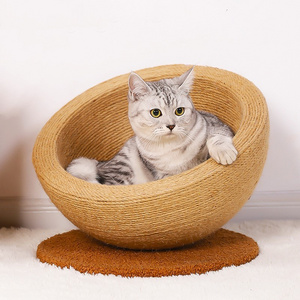 Natural sisal rope rounded bowl cat bed scratcher board kitten sleeping playing bed pet house nest cat accessories