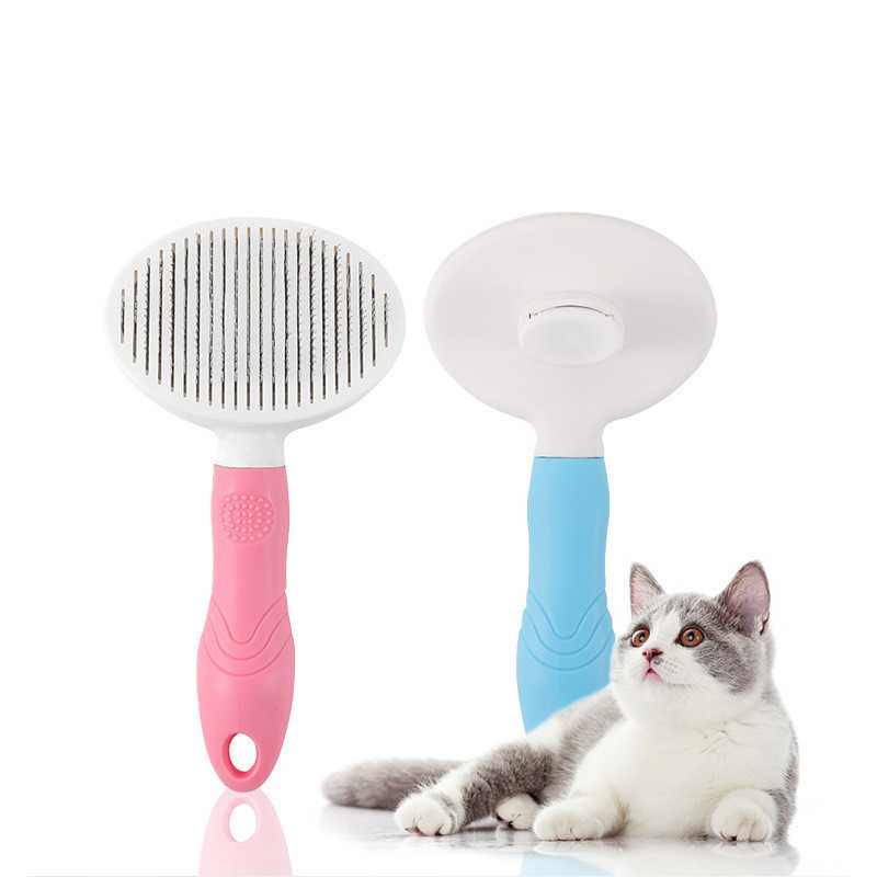 Self cleaning pet cat brush automatic hair fading pet grooming dog comb bristle brush stainless steel dogs cats massage comb