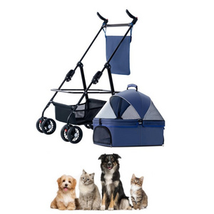 Hot Selling One Handle Fold Dog Pet Stroller Foldable 4 Wheel Dog Cat Folding Pet Outdoor Travel Carrier Stroller Trolley Cart