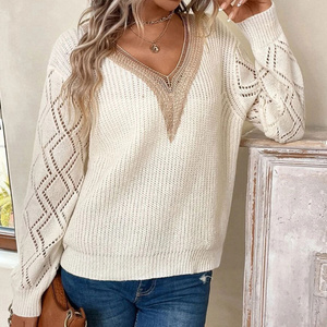 PDEP 2023 V-neck Lace New Sweaters  Loose casual Pullover Women's Knitwear Manufacturer knitted embroidery crochet sweater women