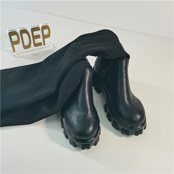 PDEP black  ladies over the knee high boots women shoes platform thick chelsea  knitted sock winter thigh high boots for women