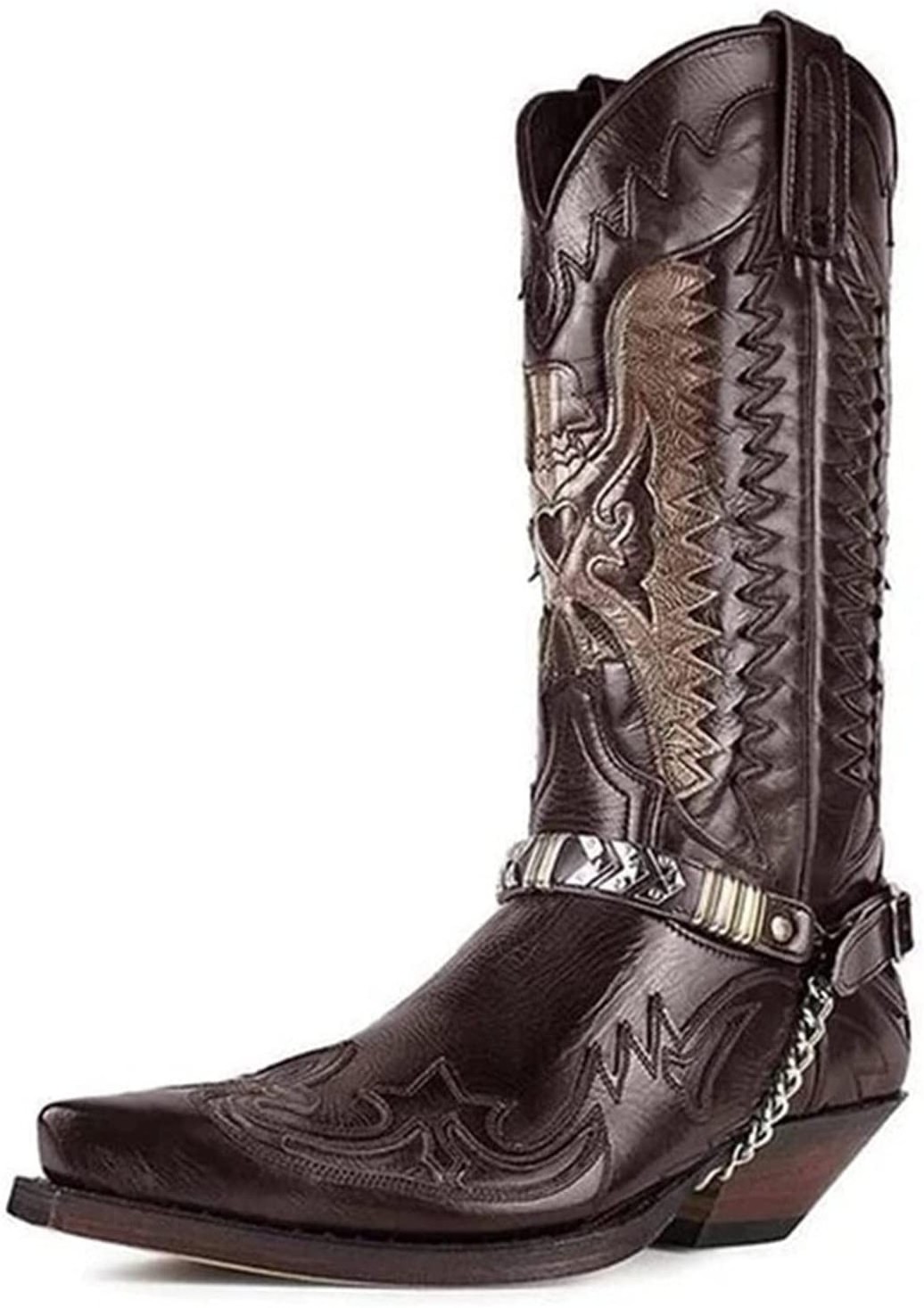 PDEP  Fashion Embroidery patchwork Faux PU leather  cowboy boots ridding non slip men  western hunting horse boots boots