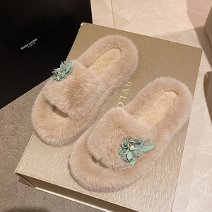 PDEP 2022 4.8cm thick platform sole 42 soft faux fur slippers cheap wholesale winter warm fuzzy bedroom slippers for women