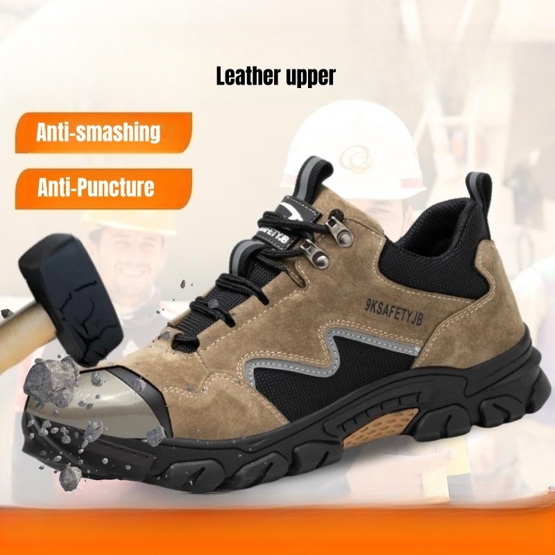 men's anti smashing and anti puncture cowhide leather steel toe work safety boots for men  Work Shoes boots With steel toe