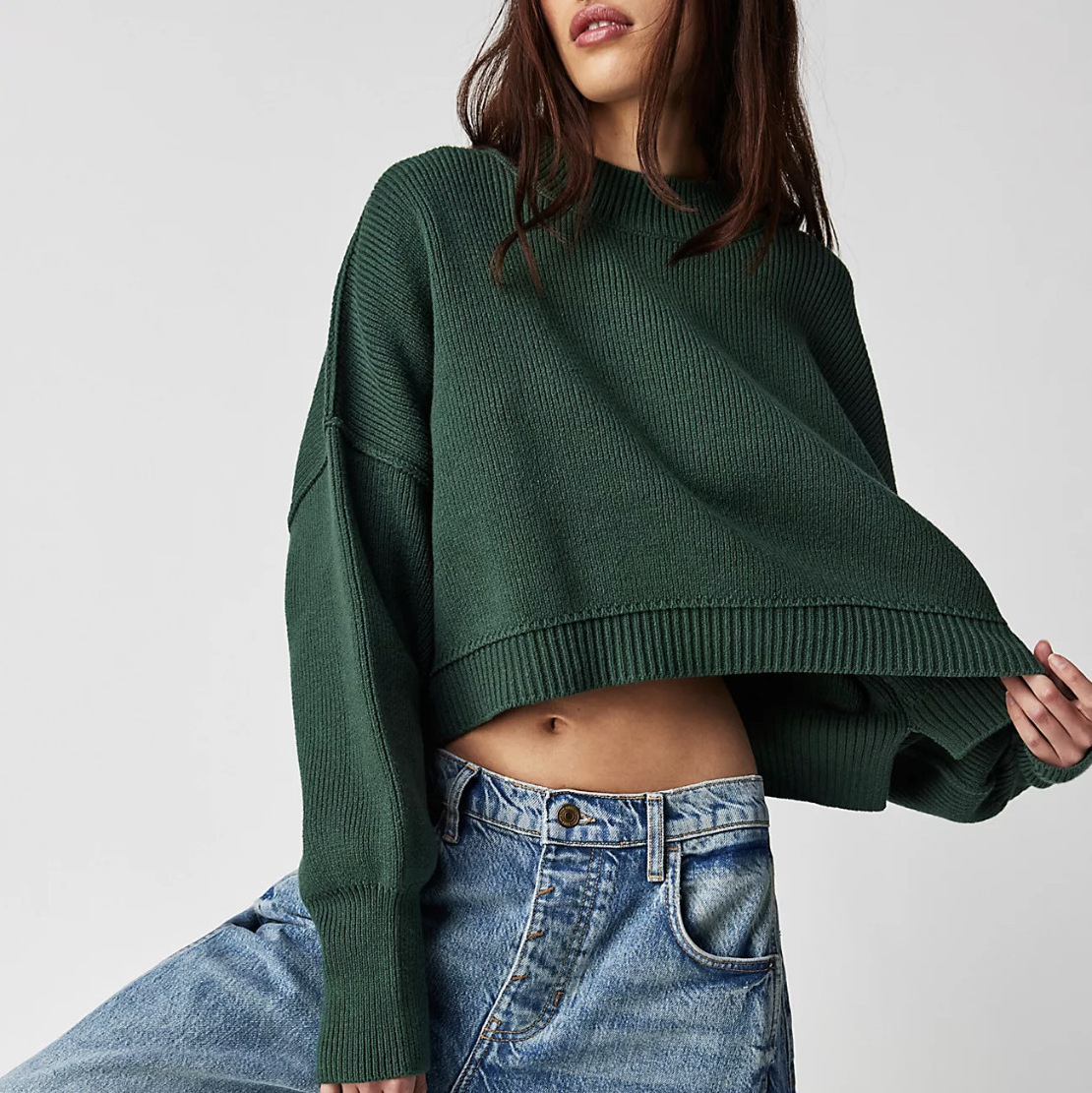 PDEP 2023 2023 Autumn/Winter New  Women's Fashion Round Neck Solid Loose Pullover Sweater crop tops knitted sweaters for women