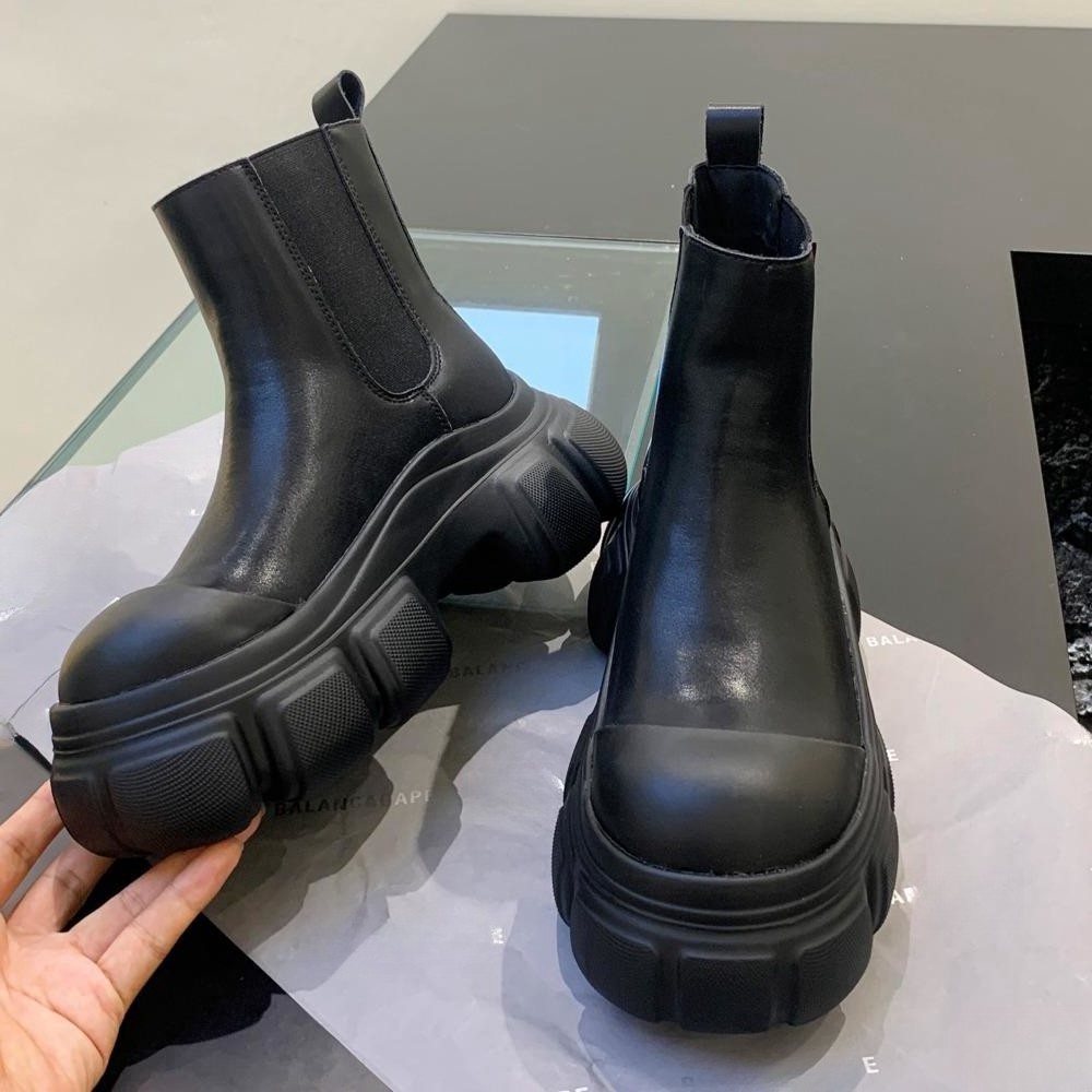 PDEP 2023 Martin boots thick-soled round-headed black boots femme new fashion women platform Chelsea boots