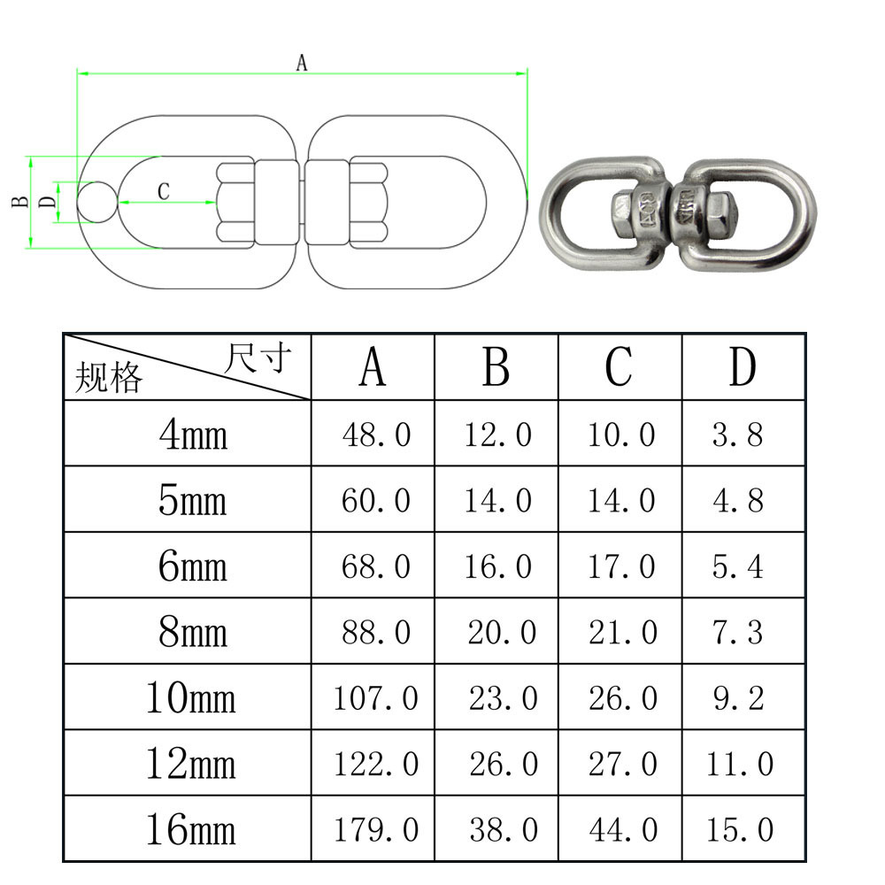 304/316 Stainless Steel Swivel Ring Double Ended Swivel Eye Hook for Hanging Hammock chair 4/5/6/8/10/12/14/16/20MM