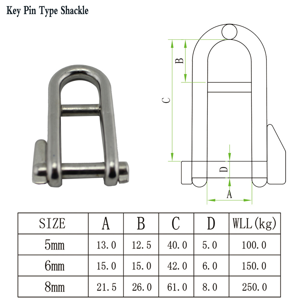 Stainless Steel Marine Grade Key Pin Halyard Shackle with Bar