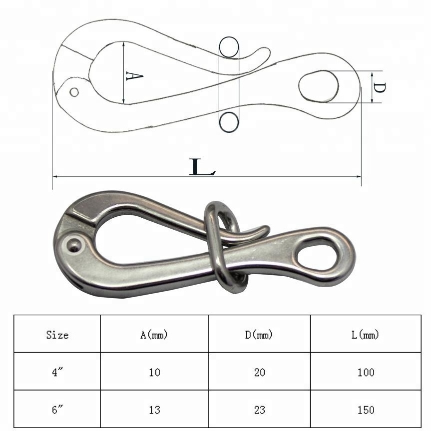 Stainless Steel Marine Quick Release Eye Folding Loop Pelican Hook