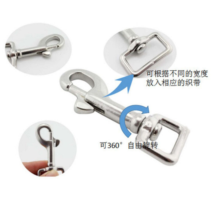 Stainless Steel 316 Square Swivel Eye Bolt Metal Snap Hooks for rotating carabiner