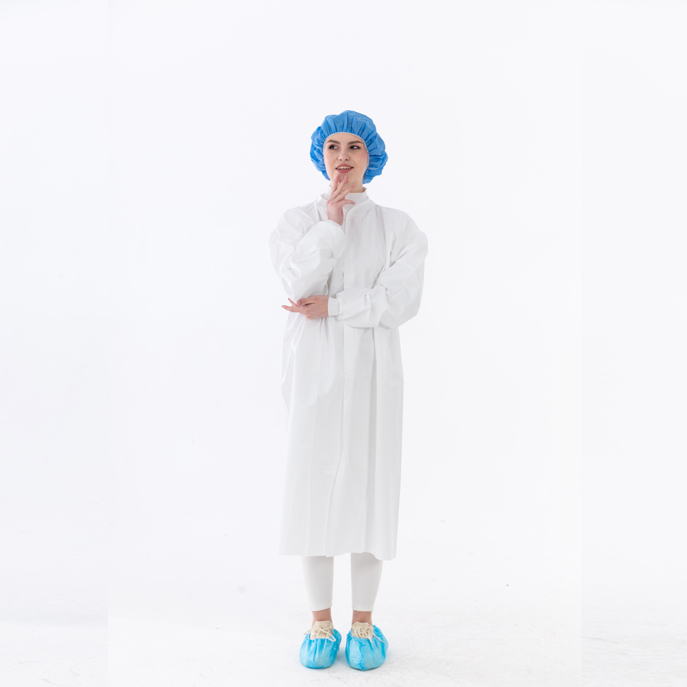 Xianzhibo Factory Direct Supply Wholesale PP40g Disposable Economy  Lab Coats with Elastic Cuff Disposable Visitor Gown