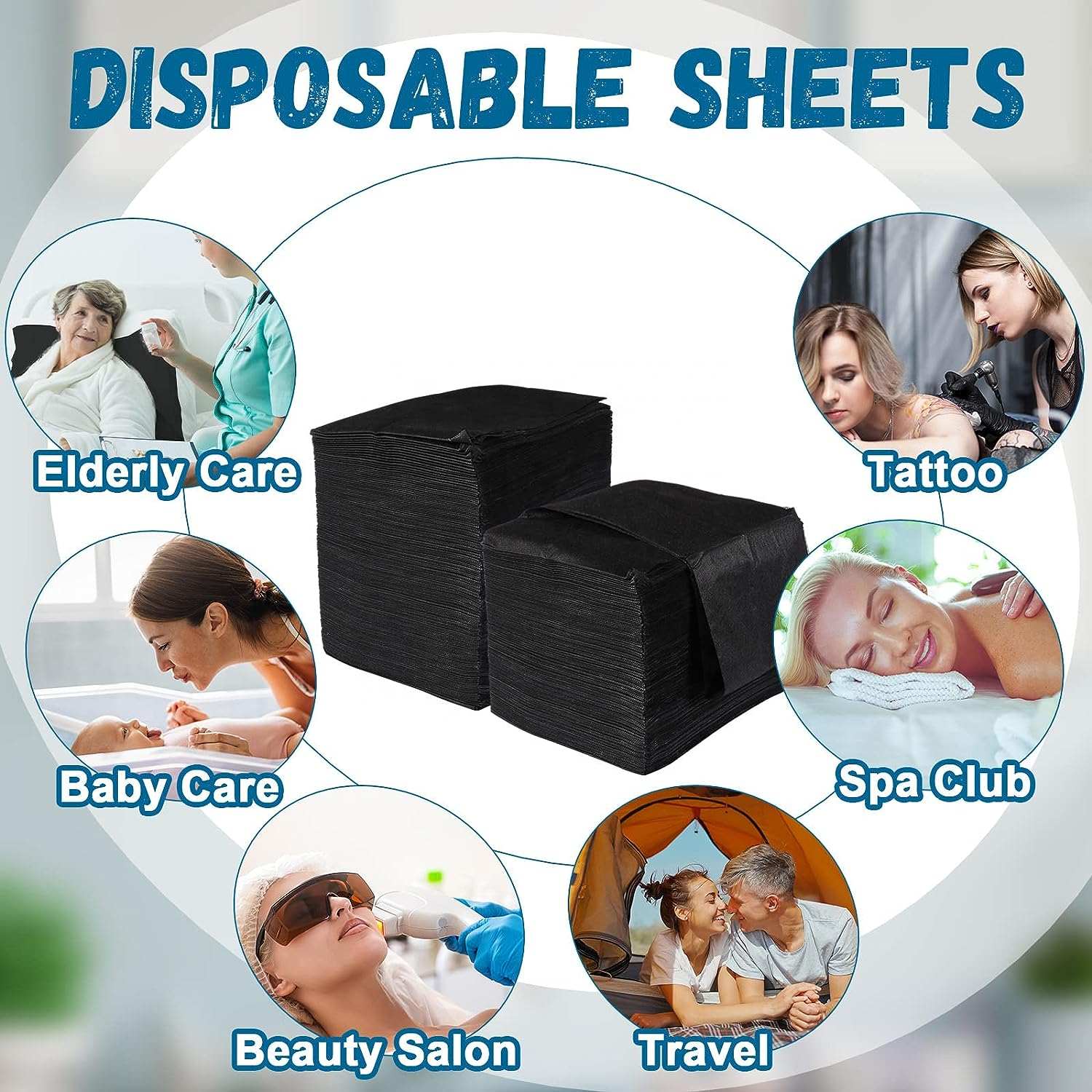 Disposable Bed Sheets Non-Woven Spa Fabric Sheets Black Waterproof Oil Proof Bed Cover Massage Table Sheets for Travel Spa