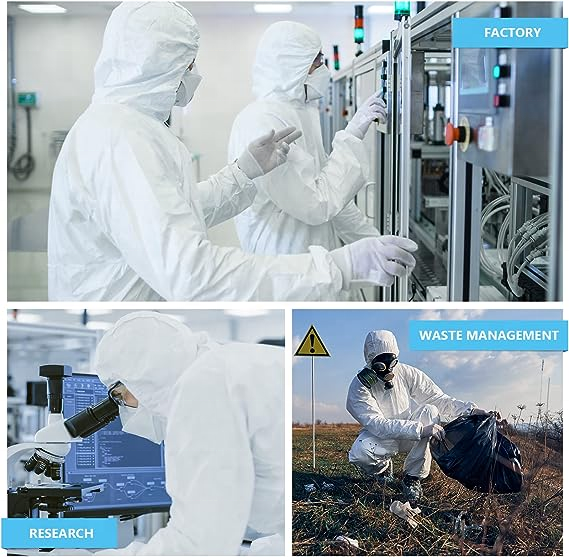 60 Grams Disposable Waterproof Coverall White Knit Cuff Hooded Microporous Coveralls Type5 6