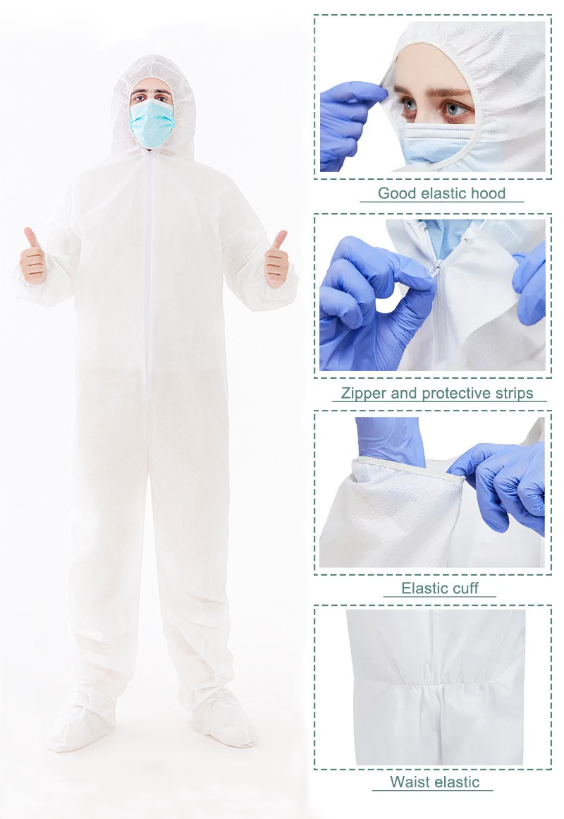 Type 5 6 Coverall Disposable SMS 55 grams White Xiantao Factory Made in China