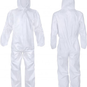 60 Grams Disposable Waterproof Coverall White Knit Cuff Hooded Microporous Coveralls Type5 6