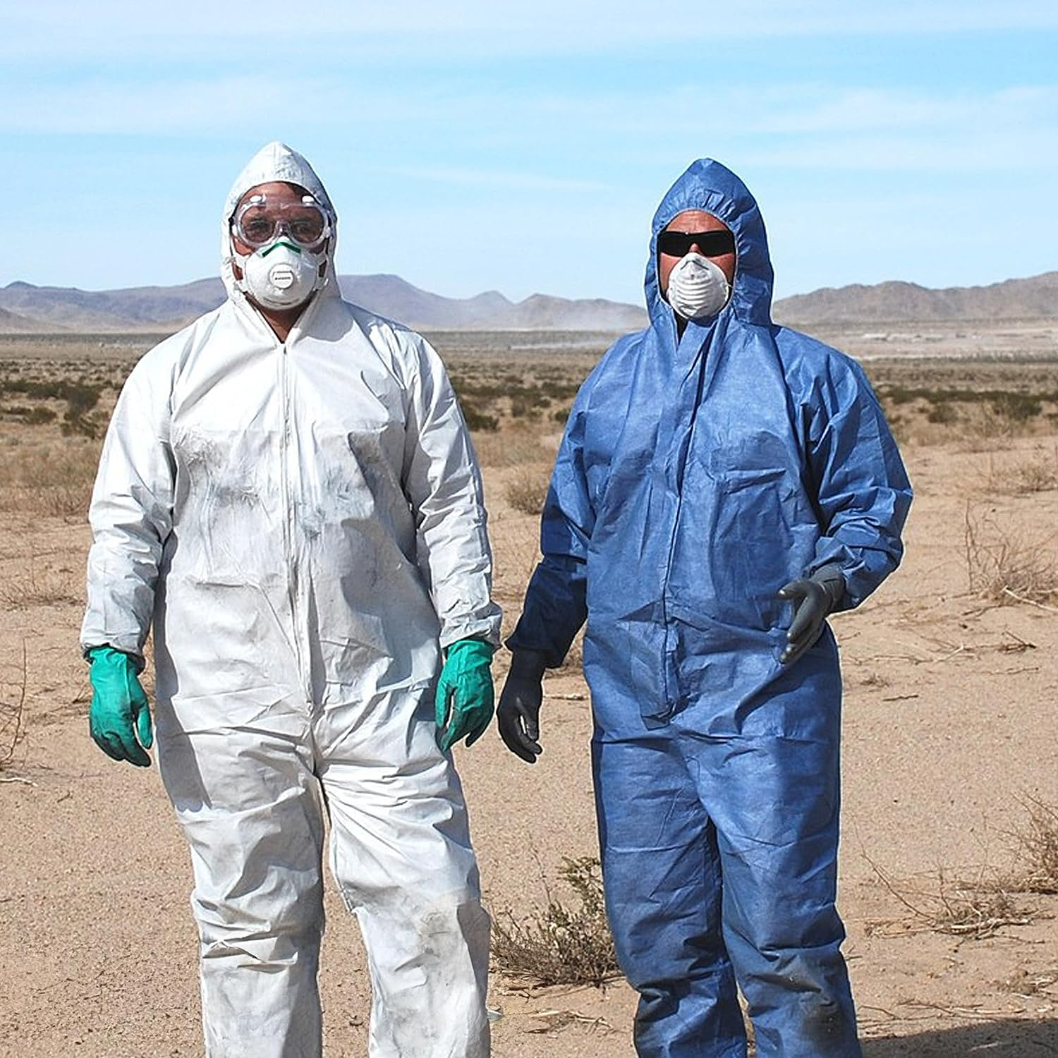 Disposable Overalls with Hood Blue Protective Coveralls 55g SMS Gown Disposable with Front Zip Elastic Cuffs and Ankles