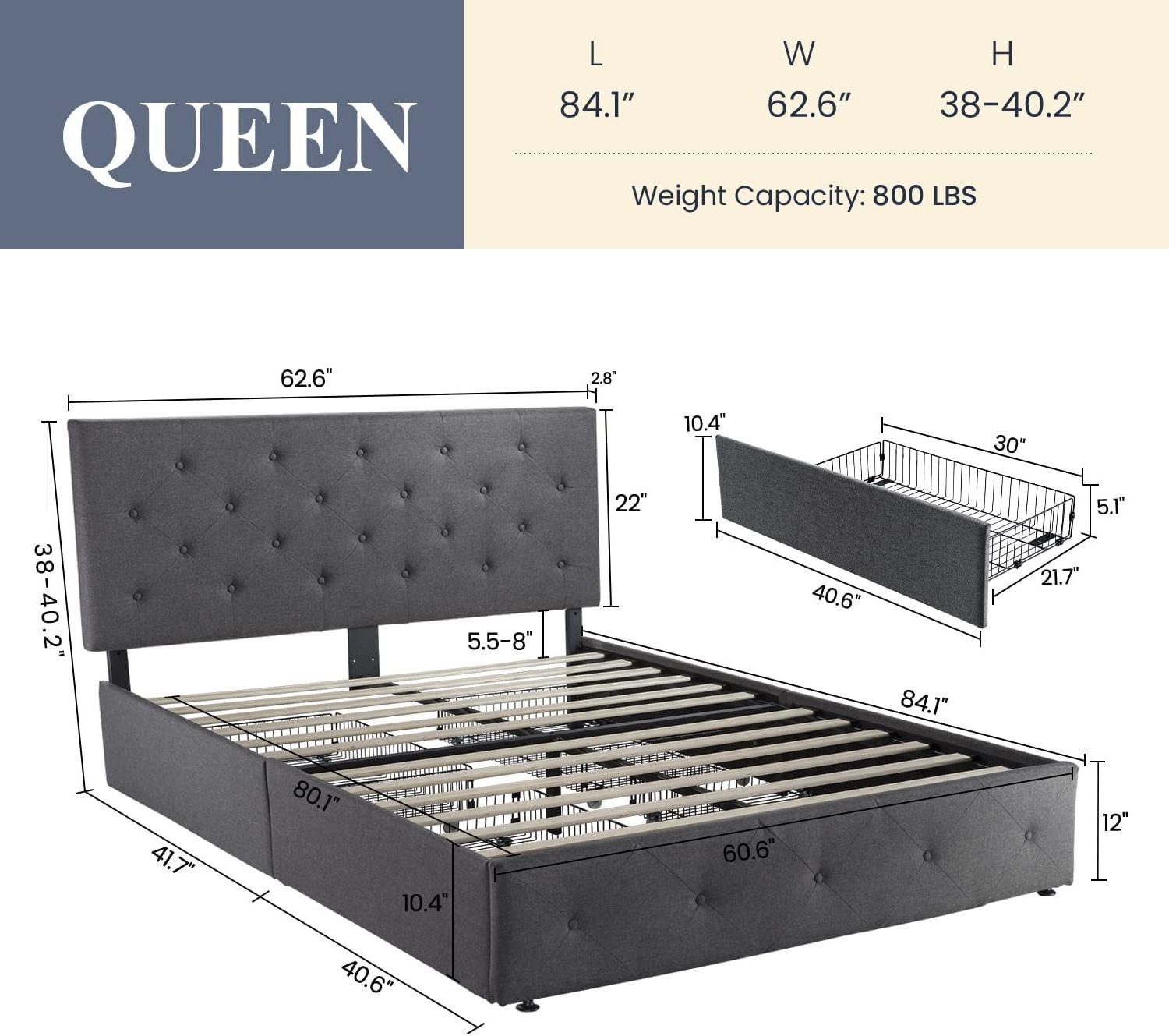 Modern Tufted Soft Button Upholstered Cheap Double Single Queen King Size Fabric Storage Bed Frame With Storage Drawers