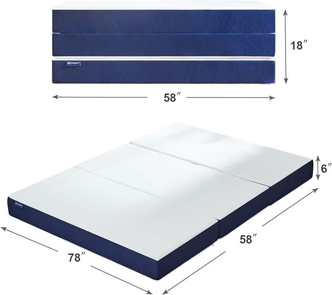 Portable Tri Folding Mattress, 6 inch Memory Foam, Mattress Topper with Breathable & Washable Cover