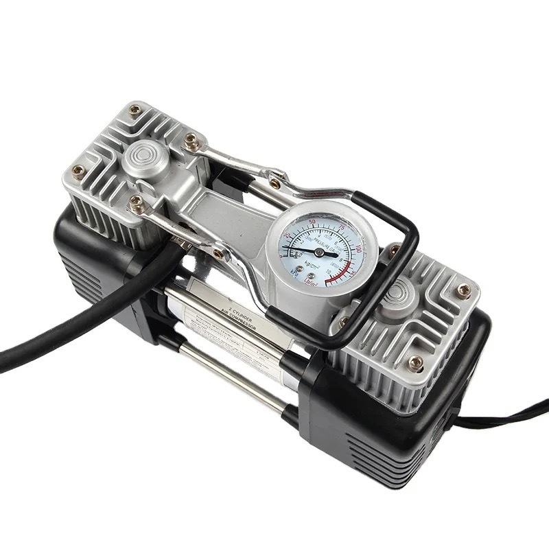 Heavy duty 12V mini car air compressor portable inflator tire pump dual cylinder air compressor