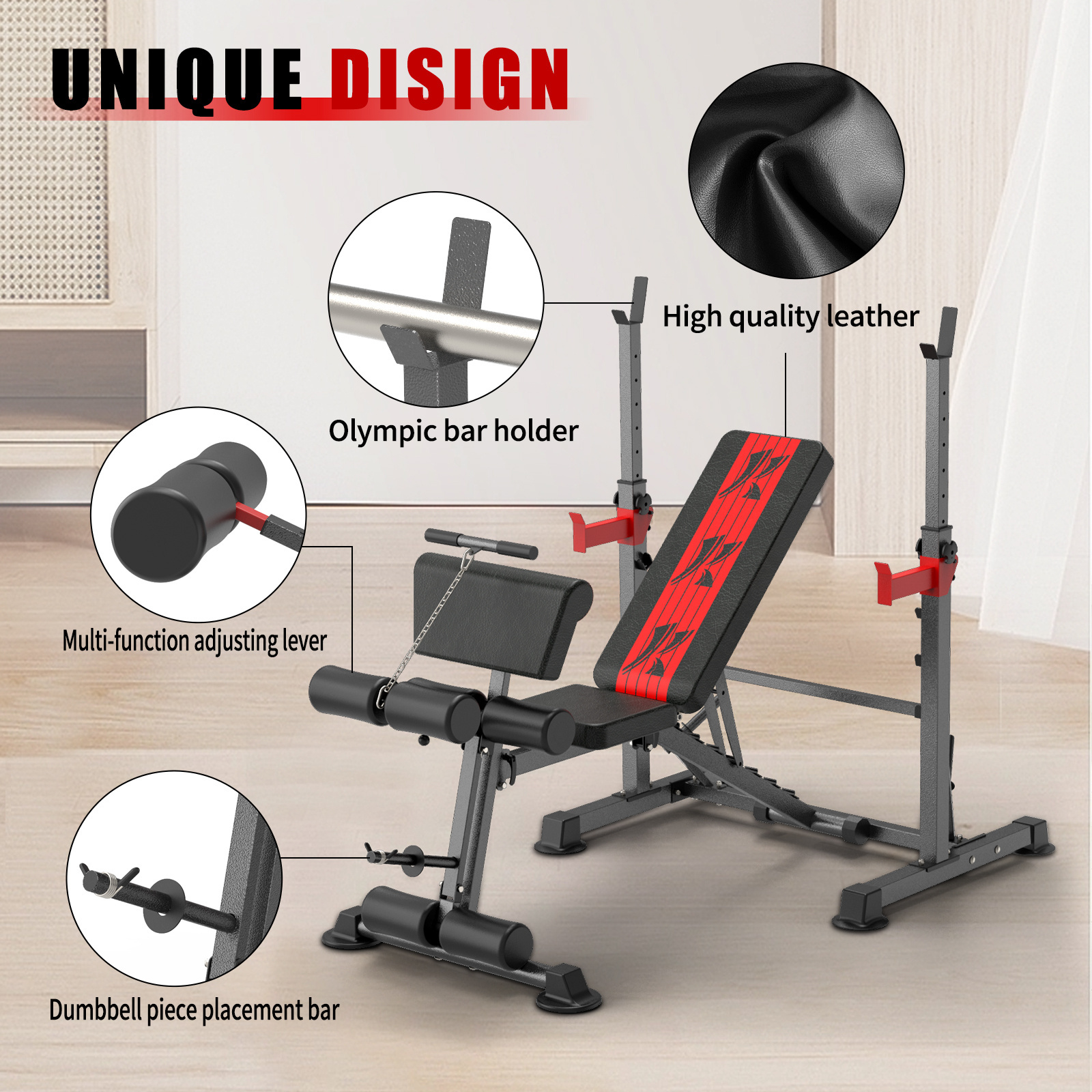 Wellshow Sport Adjustable Squat Rack With Weightlifting Bench Press Barbell Bench Rack Dumbbell Weight Bench