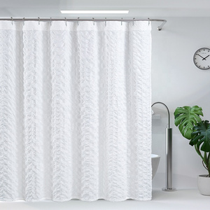 Ready to Ship Hot Sale Waffle Weave  Bubble 100% Polyester White  Bathroom Shower Curtain