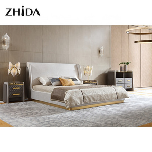 Modern furniture bedroom upholstery fabric leather bed luxury Italian design bedroom set king size bed