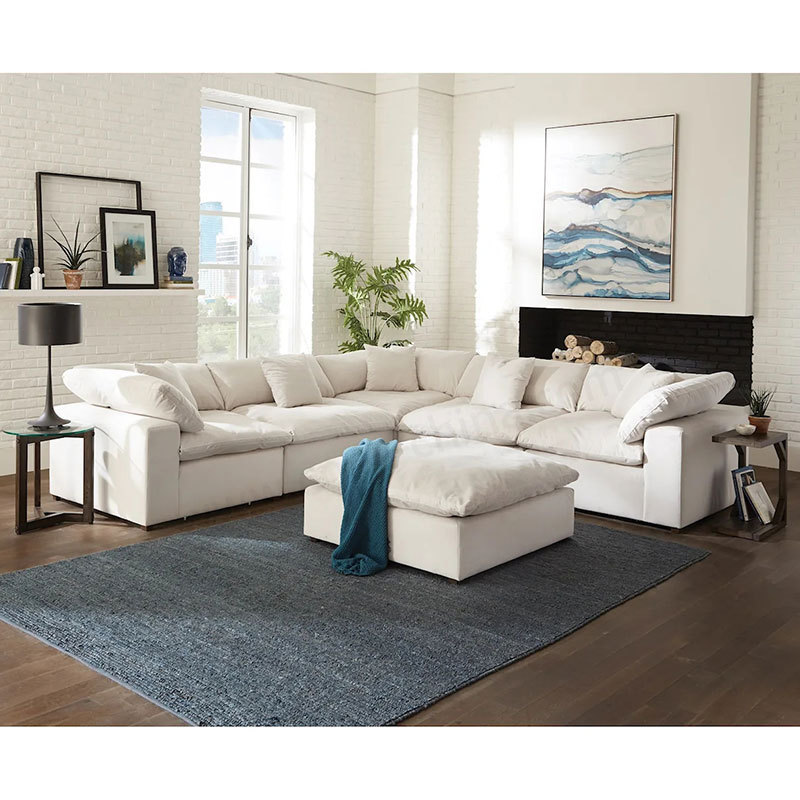 Modern Luxury White Down Feather Cloud Sofa Bed U Shape Modular Cloud Couch Sectional Sofa