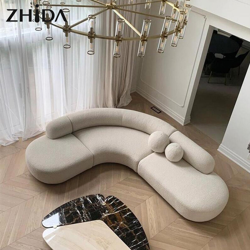 Modern Curved Sofa Set Furniture Fabric Round White Living Room Sofa Apartment Boucle Semi-circular Sofa