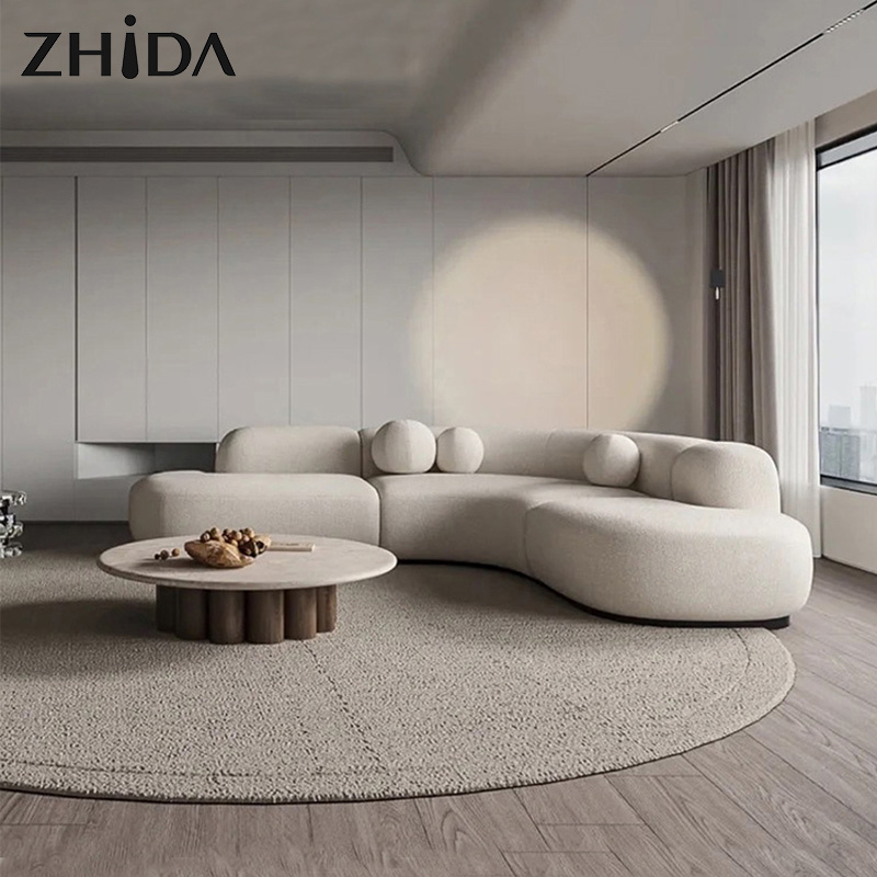 Modern Curved Sofa Set Furniture Fabric Round White Living Room Sofa Apartment Boucle Semi-circular Sofa