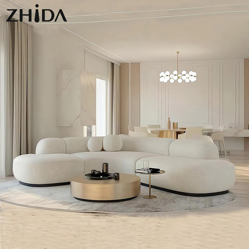 Modern Curved Sofa Set Furniture Fabric Round White Living Room Sofa Apartment Boucle Semi-circular Sofa