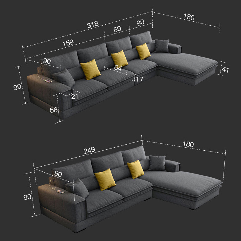 Nordic Luxury Technology cloth corner fabric sofa set furniture Lounge living room sofas sectional Velvet modern l shaped sofa