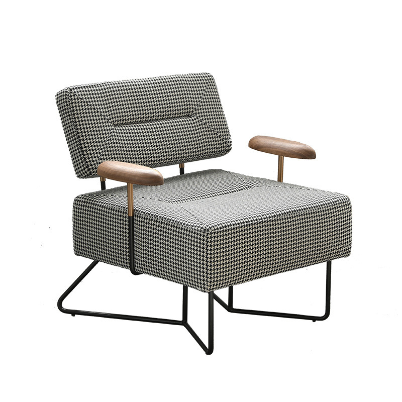 Modern Nordic minimalist style houndstooth and metal leg dining sofa chair