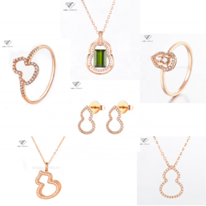 Fashion charm jewelry 18k real gold  real diamond jewelry luxury woman fine jewelry lucky gourd sets