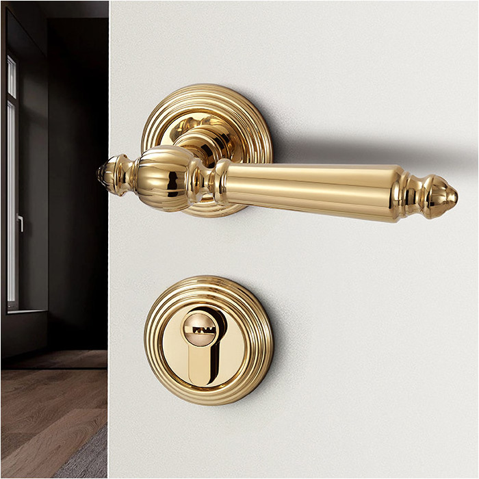 Luxury Indoor Household Door Handle Magnetic Mute Wooden Door Lock Golden Light Luxury Split Lock Set