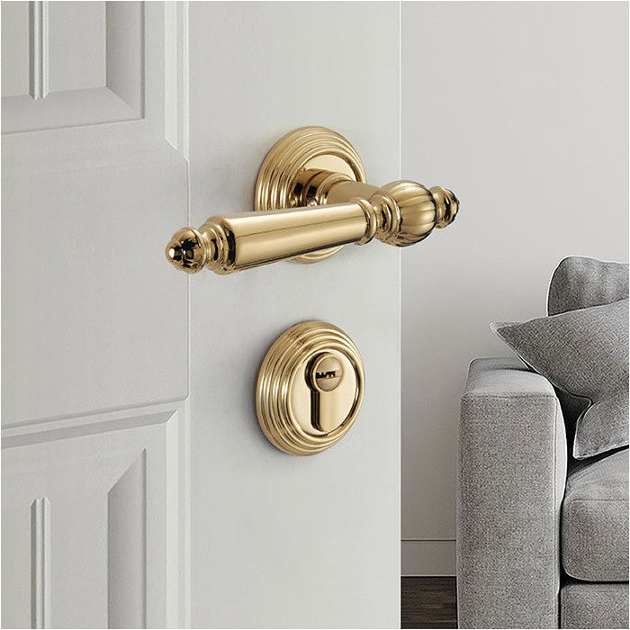 Luxury Indoor Household Door Handle Magnetic Mute Wooden Door Lock Golden Light Luxury Split Lock Set